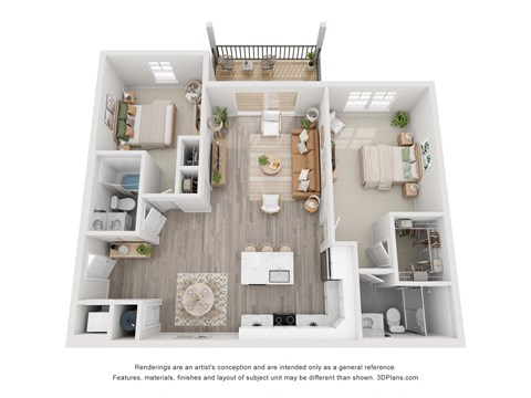 Floor plan for 2 beds, 2 baths, 1224 sqft